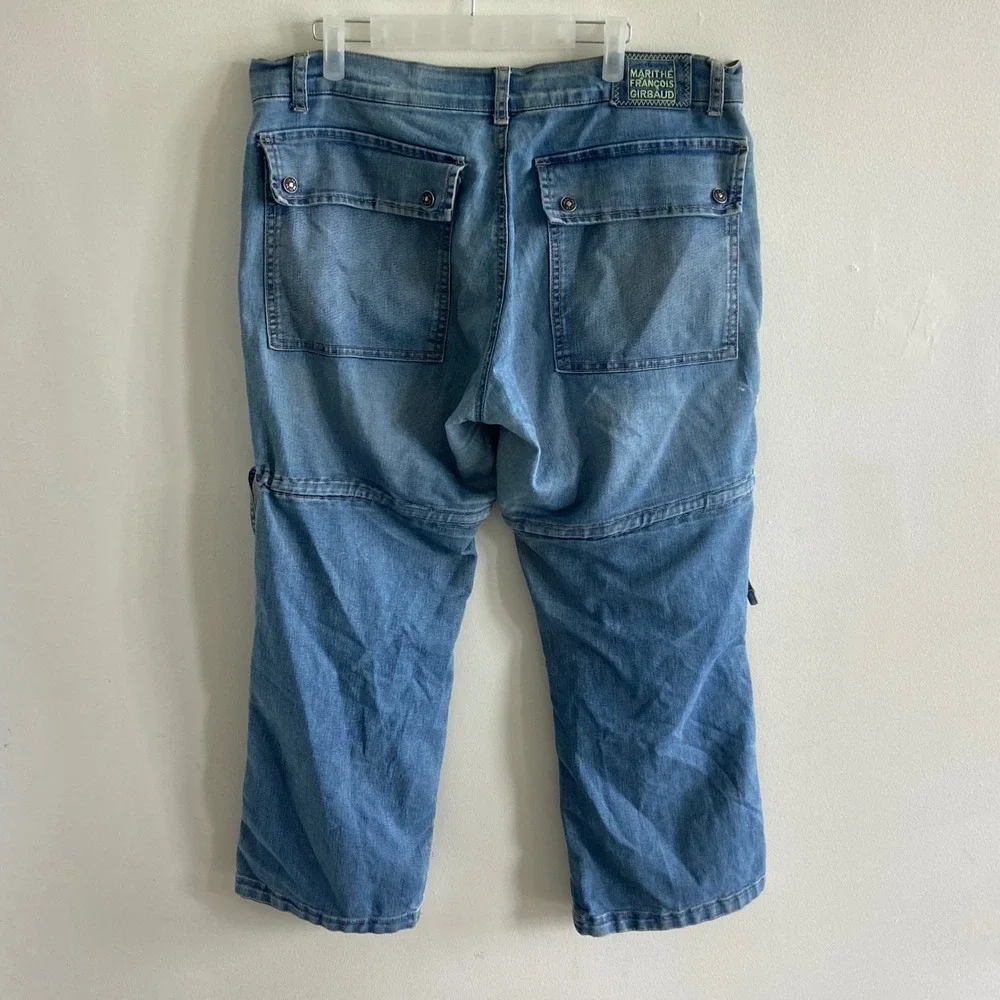 Marithe Francois Girbaud Cargo Denim Jeans Light Wash Cropped Sz 31 Y2K Utility